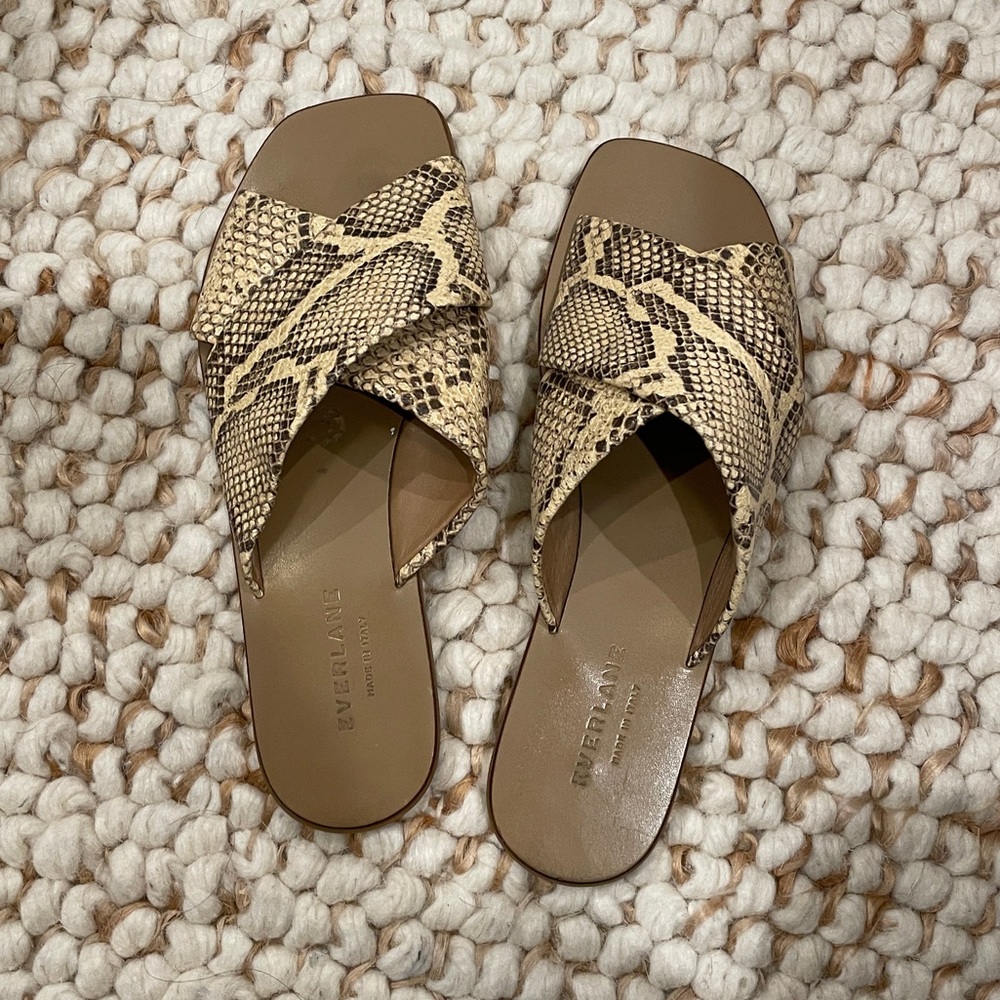 Everlane Leather Snake Crossover Slides - Size 7